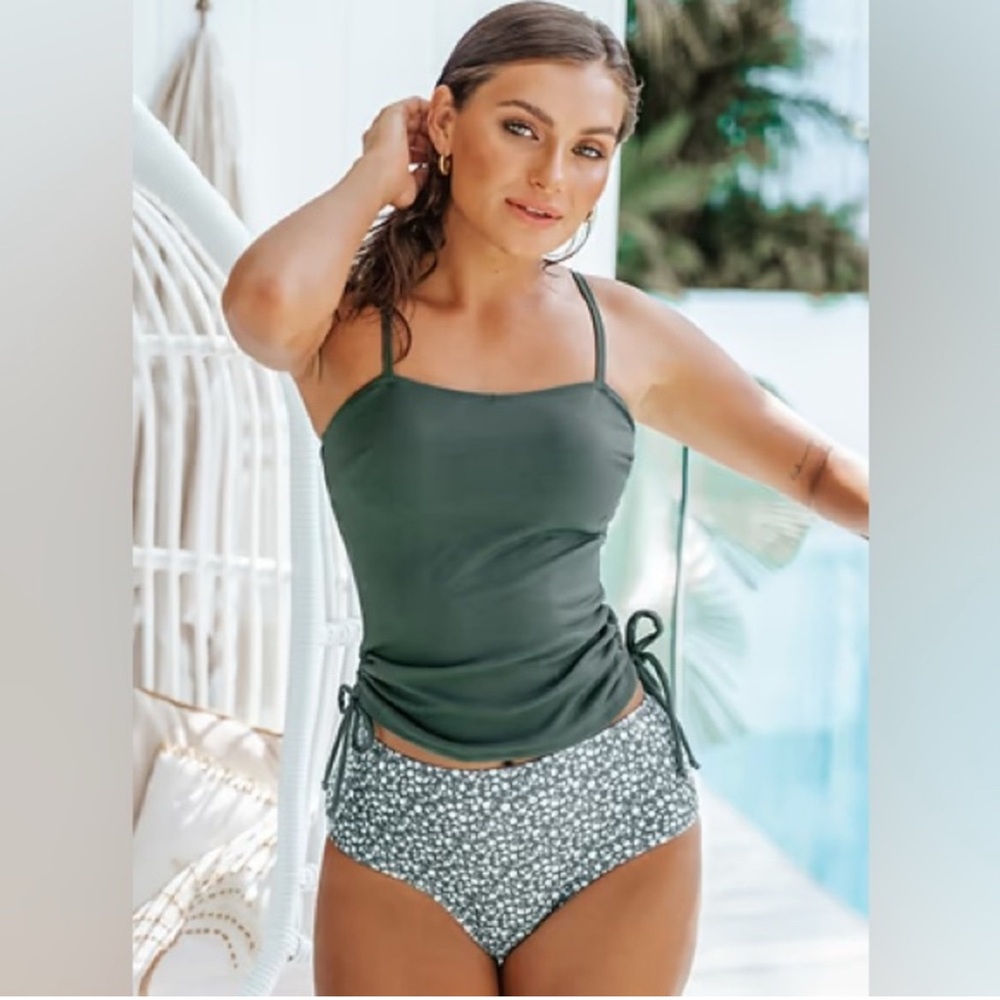 Cupshe Green Tankini Set with High-Waisted Bottoms